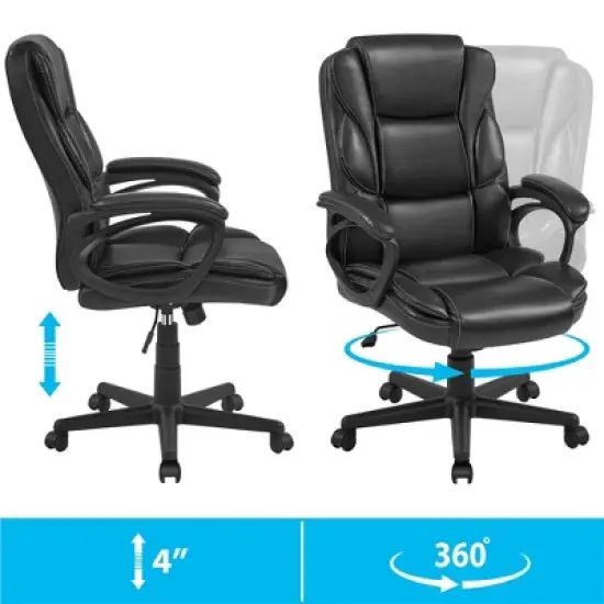 Yaheetech PU Leather Height Adjustable Office Chair with High Back,Black image {5}