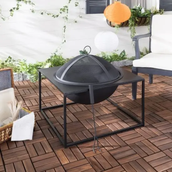 Leros Square Outdoor Fire Pit - PIT2002 - Black - Safavieh image {1}