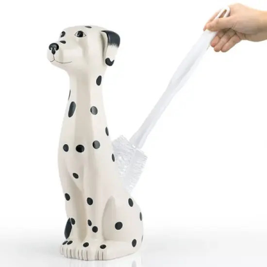 Allure Home Creations 2pc Dalmatian Ceramic Toilet Brush Holder with Plastic Brush Cleaning Accessories Set image {1}