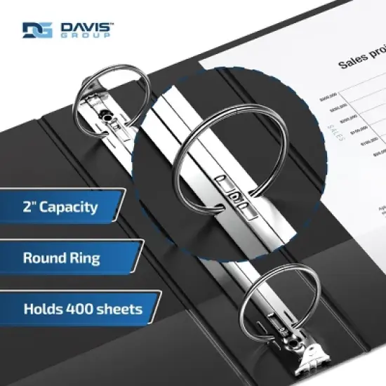 Davis Group 6pk 2" Premium Economy Round Ring Binders Black: Hard Cover, 400 Sheet Capacity, 2 Pockets, Polypropylene image {2}