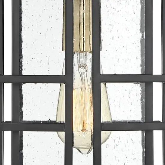 Possini Euro Design Arley Modern Outdoor Hanging Light Black Geometric Frame 12 1/2" Seedy Glass for Post Exterior Barn Deck House Porch Yard Patio image {2}