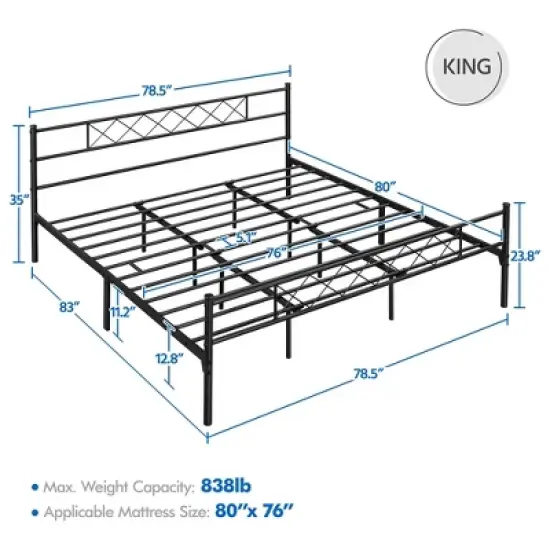 Yaheetech Simple Metal Bed Frame with Headboard&Footboard Slatted Bed Base image {2}