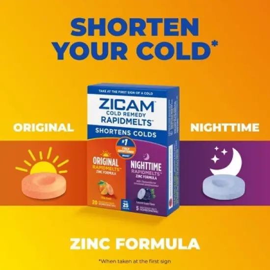 Zicam Original/Nighttime Rapid Melts Tablets - Zincum Aceticum 2x - Grape Citrus - 25ct image {3}