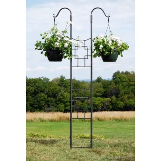 Achla Designs 83.5" Square-on-Square Modern Double Pole Iron Garden Trellis Graphite Powder Coat Finish image {2}