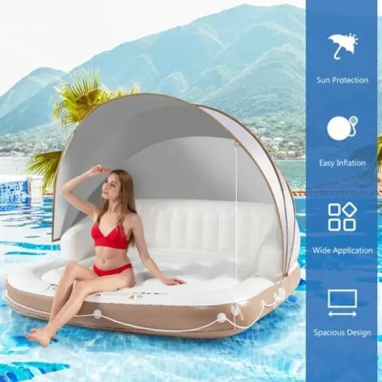 Tangkula Floating Canopy Island Inflatable Pool Float Lounge Raft w/ Retractable Canopy image {3}