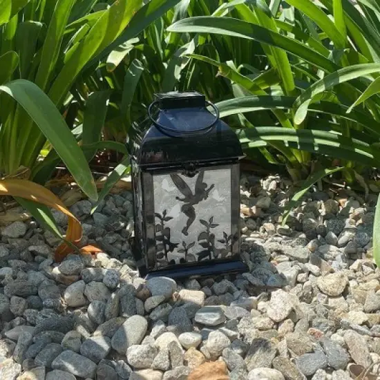 Disney 8.3" Tinker Bell Solar Metal Outdoor Lantern Black image {3}