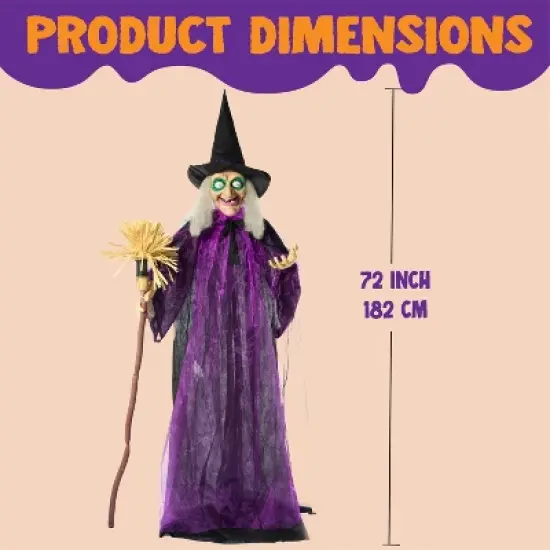 Joyfy 72" Halloween Outdoor Decoration, Animated Life Size Witch with LED Eyes and Creepy Sound for Halloween Haunted House Lawn Yard Garden  Decor image {4}