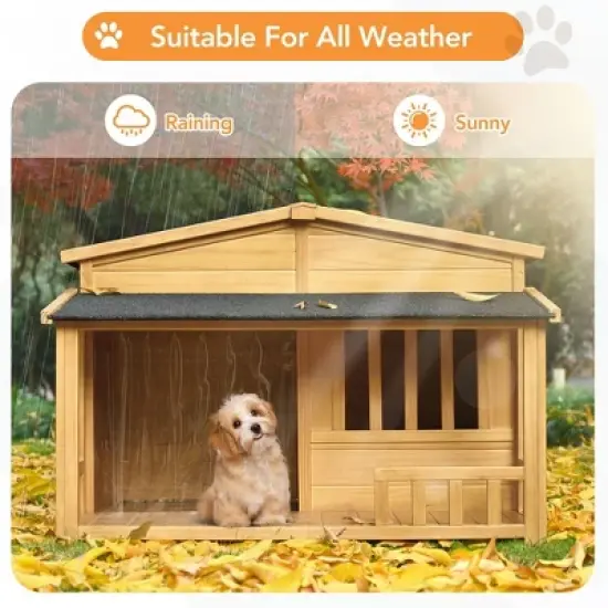 Wooden Dog House, Dog Crate For large dog breeds, Cabin Style Raised Dog Shelter with Asphalt Roof image {1}