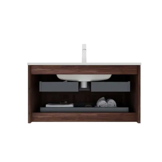 Floating Bathroom Vanity With Sink, Wall Mounted Bathroom Storage Vanity Cabinet With 2 Large Fluted Drawers, Soft-Close System, Pre-Assembled image {5}