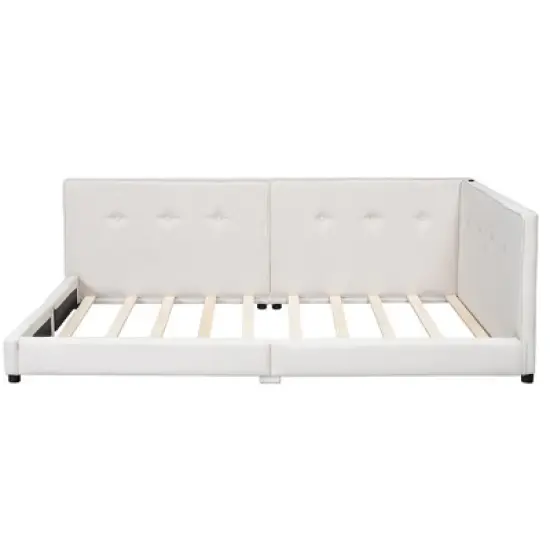 Queen/Full Size Platform Bed Frame, Upholstered Floor Bed Daybed with USB Ports -ModernLuxe image {4}