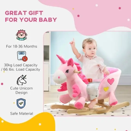 Cesicia Baby Rocking Horse, Ride on Unicorn with 32 Songs, Toddler Rocker Toy with Base Seat & Safety Belt for 1.5-3 Year Old, Pink image {5}