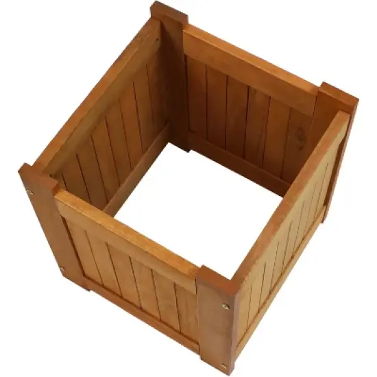 Sunnydaze Outside Meranti Wood Outdoor Planter Box with Teak Oil Finish for Garden, Porch and Patio  - 16" Square - 2-Pack image {8}
