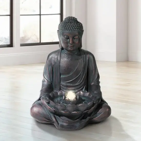John Timberland Meditating Buddha Zen Bubbler Outdoor Water Fountain with LED Light 24" for Yard Garden Patio Home Deck Porch House Meditation Decor image {1}