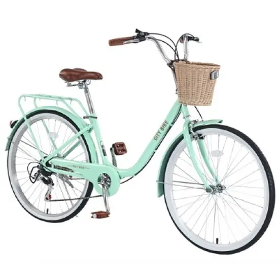 INFURNIC Bicycles, 26 Inch Ladies Bicycle with Basket, Commute Bicycle for Women Ladies, Green, 66.93"*24.8"*41.34" image {5}