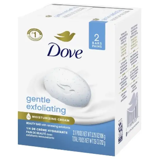 Dove Beauty Bar Gentle Exfoliating With Mild Cleanser, 3.75 oz, 2 Bars image {1}