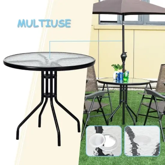Costway 5PC Bistro Outdoor Patio Furniture Set Glass Table W/4 Folding Adjustable Chairs image {7}