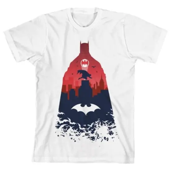 Batman Silhouette Art White T-shirt Toddler Boy to Youth Boy image {2}