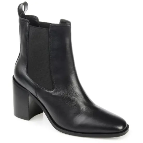 Journee Signature Womens Genuine Leather Rowann Square Toe Stacked Chelsea Booties image {9}