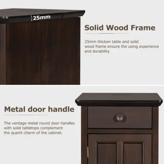 Classic Vintage End Table with USB Ports and a Multipurpose Drawer with Cup Holders - ModernLuxe image {10}