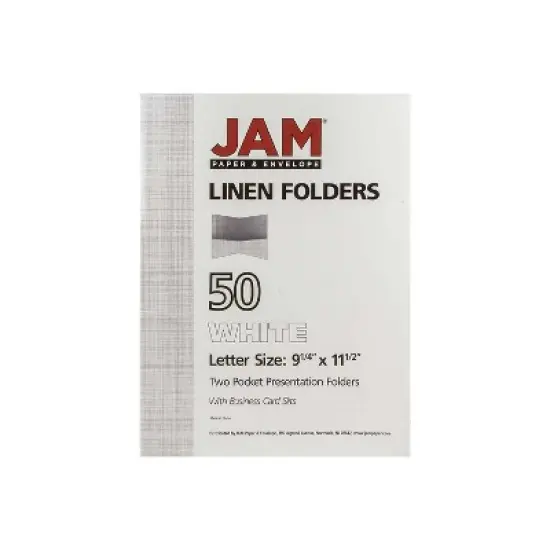 JAM Paper Two-Pocket Textured Linen Business Folders White Bulk 25/Pack 386LWHA image {6}