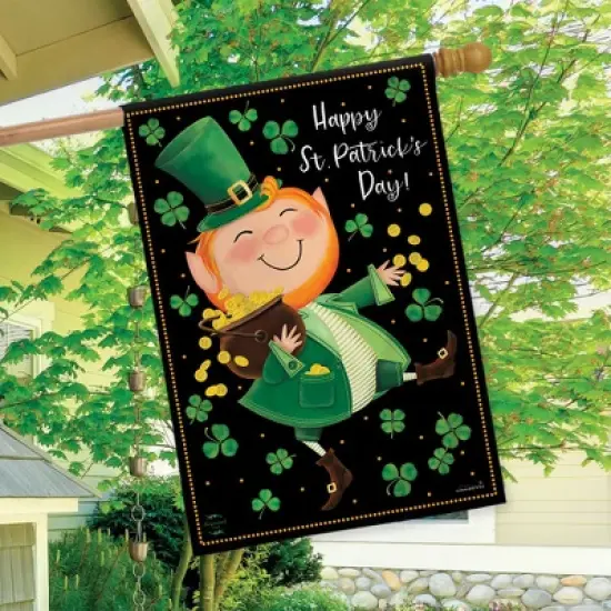 Lucky Gold Leprechaun St. Patrick's Day House Flag Primitive 28" x 40" Briarwood Lane image {2}