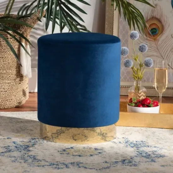 Chaela Velvet Metal Ottoman - Baxton Studio image {4}