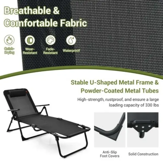 Costway 3pcs Patio Folding Chaise Lounge Chair PVC Tabletop Set Outdoor Portable Beach image {6}