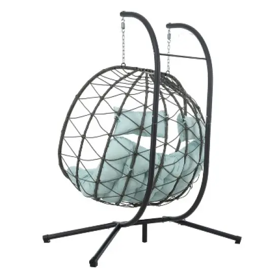 CAVINAS Swing Chair Outdoor with Stand, Patio Wicker Hanging Egg Chair, Outdoor Swing Chair Hanging Basket Chair, Light Gray image {3}