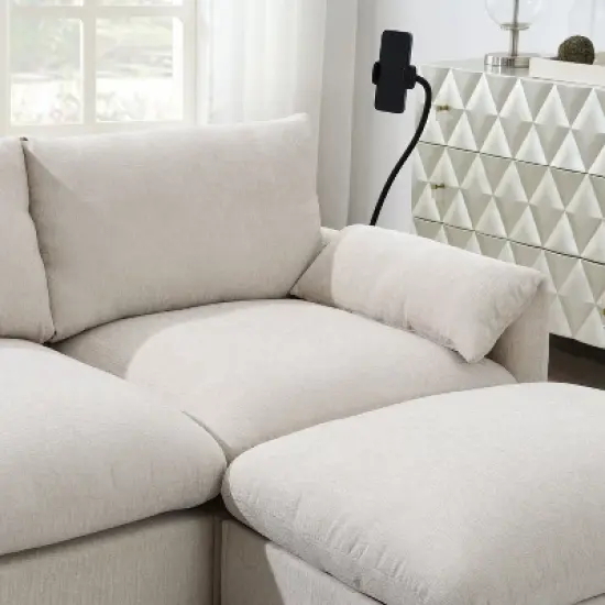 Whisen Oversized Chenille Sectional Sofa with Storage Ottoman and Pockets, Adjustable Phone Holder and Charging Ports image {6}