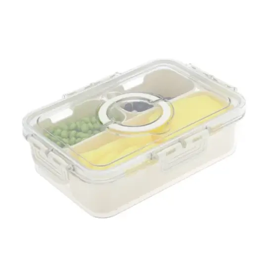 Unique Bargains Rectangle Fridge Food Storage Containers 3 Compartment White Transparent 1 Set image {6}