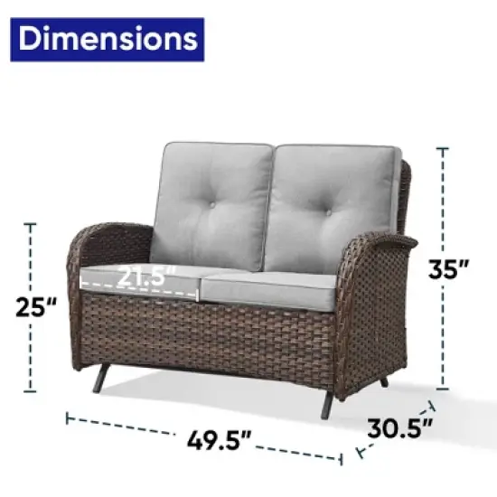 POCASSY 49.5" Wide Outdoor Glider Loveseat, All Weather Brown Wicker Rattan Patio Loveseat Glider for Porch Deck Garden image {7}
