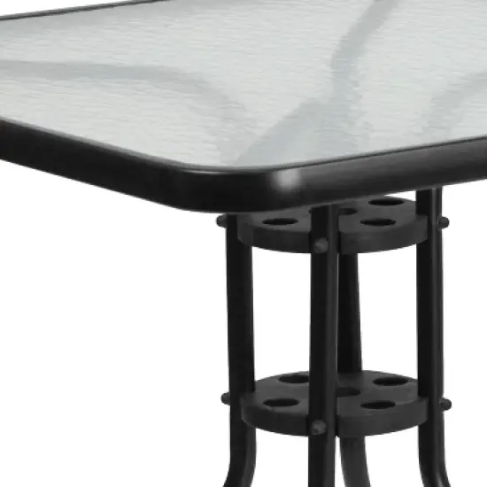 Emma and Oliver 31.5" Square Tempered Glass Metal Table image {4}
