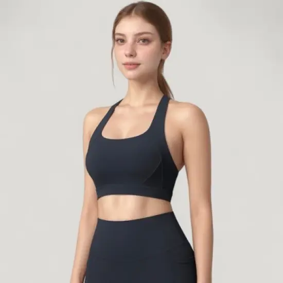 Anna-Kaci Active Women's Scoop Neck Seamless Athletic Crop Top with Wide Shoulder Straps image {2}