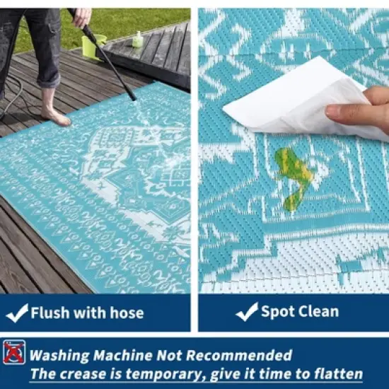 Outdoor Plastic Straw Rug 8x10 Outdoor Rug Waterproof Reversible Large Vintage Medallion Patio Rugs Portable image {3}