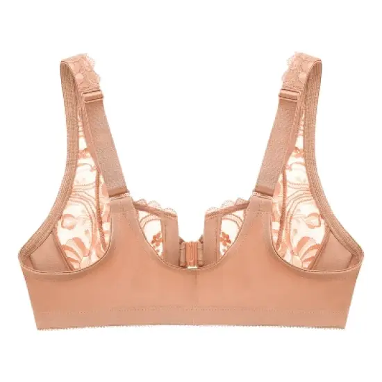 Glamorise Womens WonderWire Front-Closure Stretch Lace Underwire Bra 9245 Cappuccino image {4}