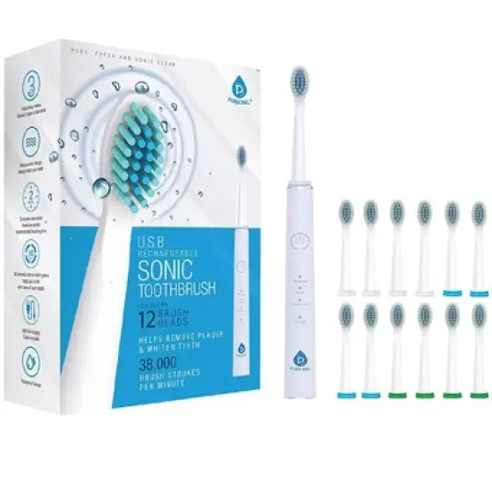 USB Rechargeable Sonic toothbrush with 12 Brush Heads image {5}