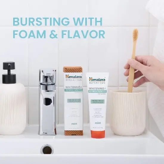 Himalaya Botanique Whitening + Hydroxyapatite Toothpaste for Whiter Teeth, Mint Flavor, Fluoride-Free, SLS Free, & Vegan, 4.0 oz image {2}