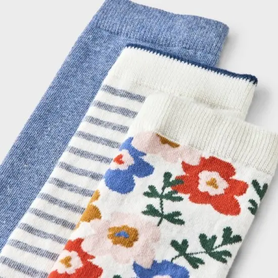Women's Floral 3pk Crew Socks - A New Day&trade; Ivory/Blue/Gray 4-10: Tagless, Smooth Toe Seams image {2}