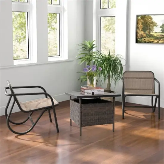 MOEPISY Patio Square Wicker Side Table with Umbrella Hole for Yard Garden Poolside image {5}