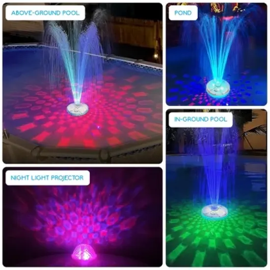 RIPPLE Floating Pool Fountain Light &ndash; Color LED, 4ft Spray, Waterproof Display image {1}