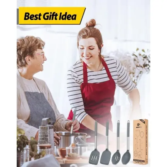 Itopfox 4-Piece Silicone Cooking Utensil Set Non-Stick Spatulas & Spoons Heat-Resistant Kitchen Tools for Frying, Mixing, Serving, Draining, Stirring image {6}