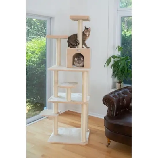 GleePet GP78748 74-Inch Real Wood Cat Tree With Seven Levels, Beige/Silver Gray image {4}