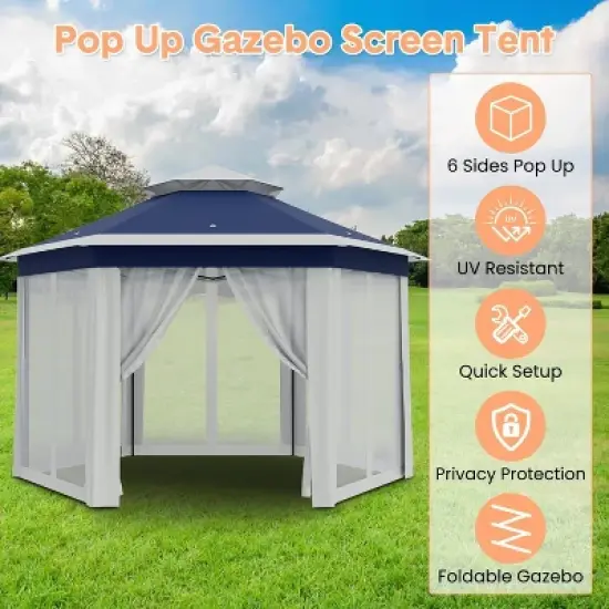 Garvee Pop Up Gazebo,13x13FT Outside Canopy Tent with 6 Pcs Mosquito Netting, Double-Layer Pop Up Canopy for Backyard & Patio Furniture image {4}