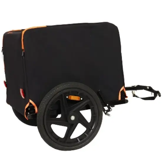 Whisen 2-in-1 Bike & Pull-Behind Pet Trailer, Convertible Dog/Cat Carrier with Detachable Hitch & Towing Handle, All-Terrain Wheels - Orange & Black image {5}