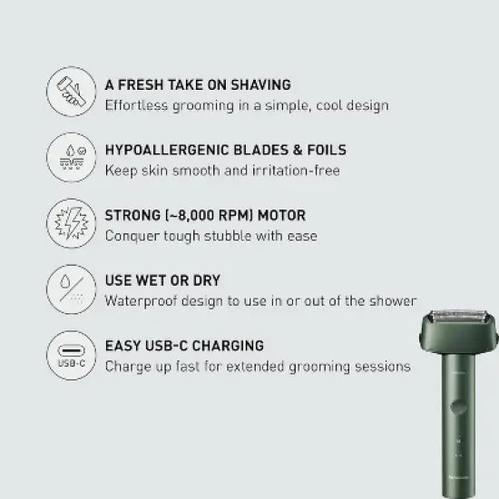 Panasonic Electric Razor for Men, Wet Dry Shaver with 3-Blade Cutting System, Ergonomic Handle and USB-C Charging- ES-RM3B-G image {1}