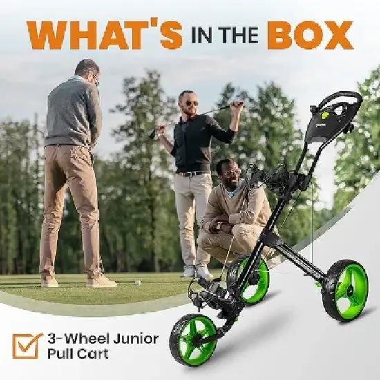 Jovial 3-Wheel Junior Pull Cart - Foldable Golf Cart with Deluxe Scorecard Holder, Ergonomic Handle, and Easy Fold Design - JOVGFP9 image {6}