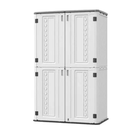 WELLFOR 385 gal Vertical Double Door Deck Box Beige image {7}