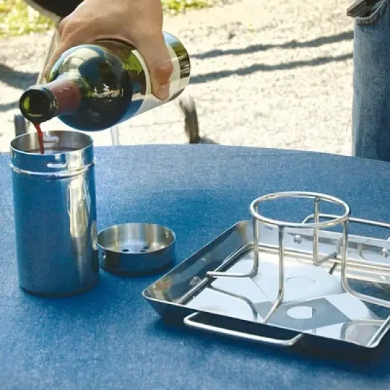 Steven Raichlen Vertical Brew Can Chicken Roaster Rack, Stainless Steel, Includes Rack, Canister, Drip Pan (7.3" x 5.5"), Dishwasher Safe image {1}