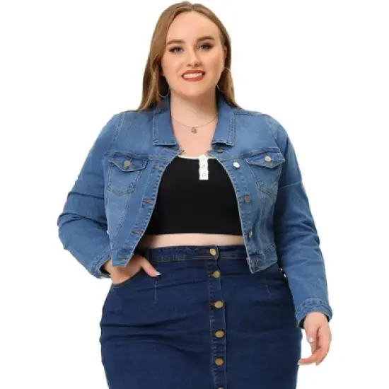 Agnes Orinda Women's Plus Size Cropped Long Sleeve Trendy Fashion Denim Jean Jackets image {17}