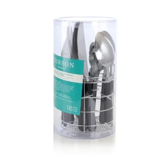 Gibson Sensations II 16 Piece Stainless Steel Flatware Set with Black Handles and Chrome Caddy image {3}